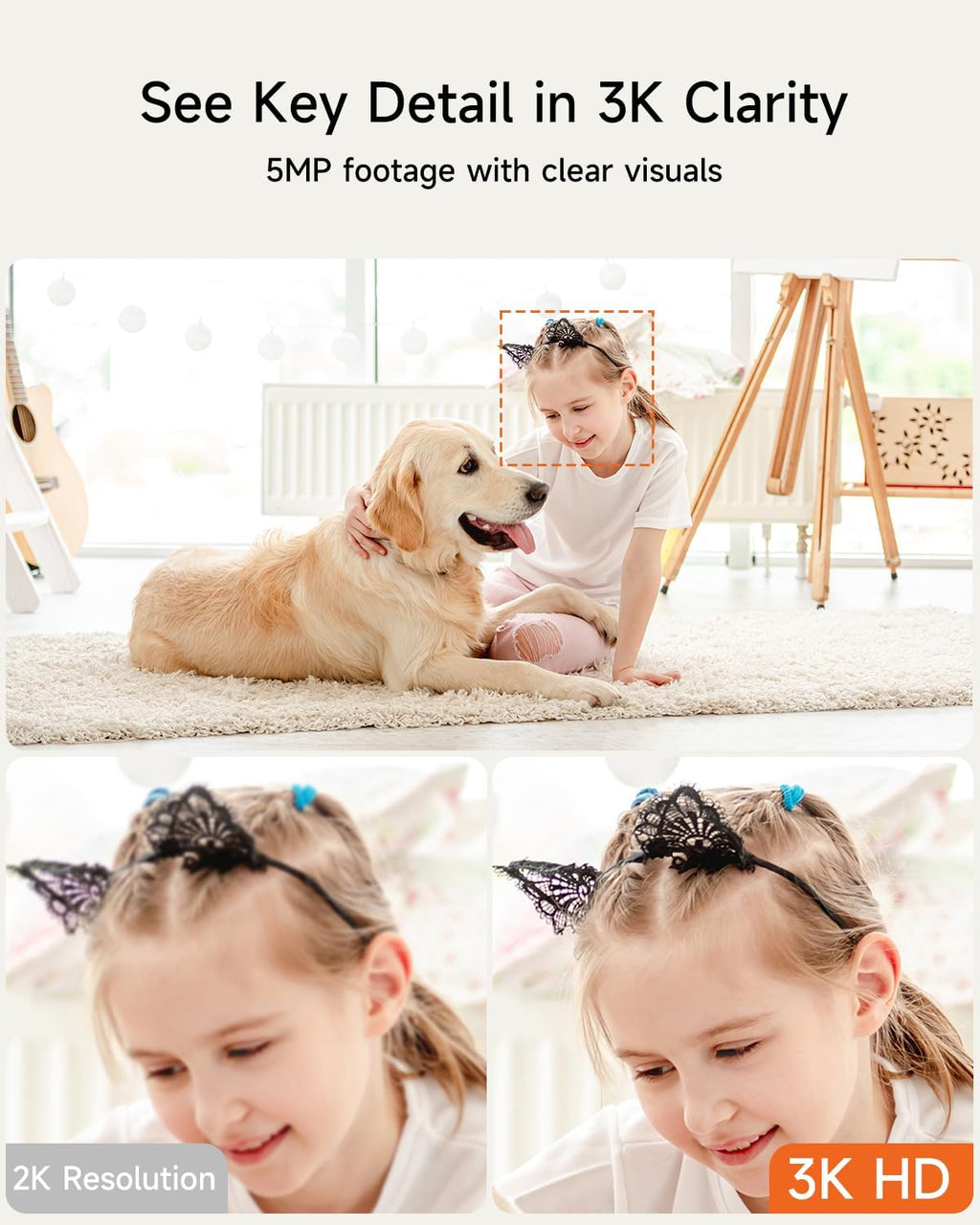 5MP Camera for Home Security, Free 64GB SD Card, Non-Subscription AI Human/Pet/Facial Detection, 3K Dog Cat Pet Camera with Phone APP, 360 Coverage, 2-Way Talk, IR Night Vision, 2.4G 5G Dual Band WiFi