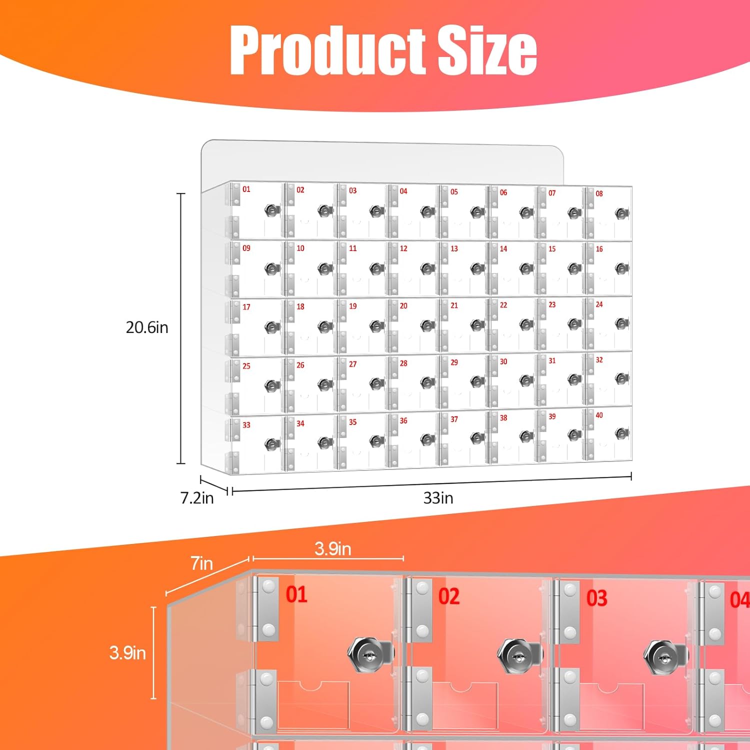 Cell Phone Locker 100 Slots, Wall-Mounted Cell Phone Lock Box with Keys, Acrylic Cell Phone Storage Locker for Office Classroom Gym, Clear Cell Phone Locker Cabinet for Storage (Large 40 Slots)