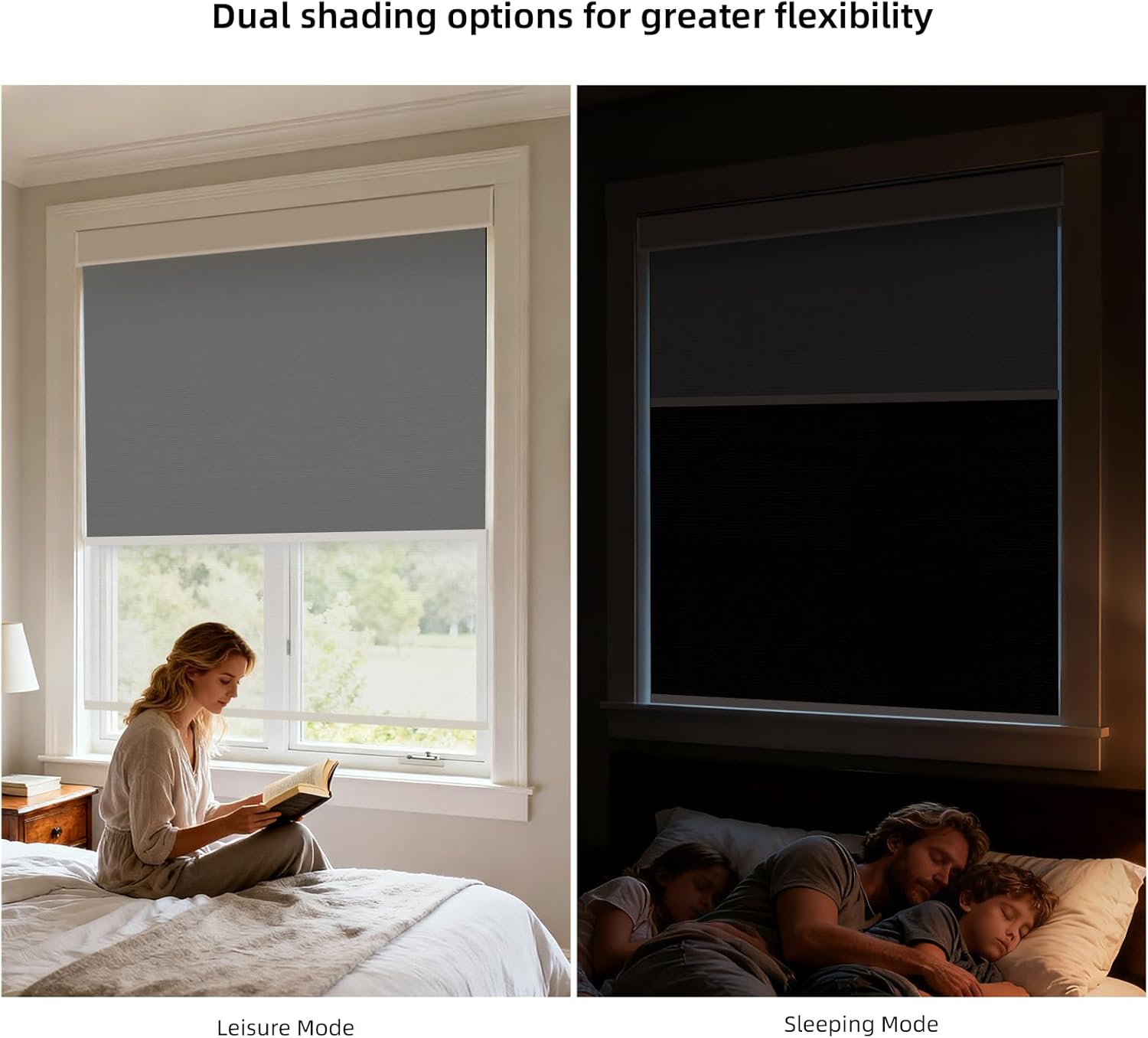 ZSTARR Motorized Day and Night Dual Smart Blind for Window with Valance Rechargeable Motor,Blackout Roller Shade Custom Size,with Valance Suitable for Home,Office (Full Blackout Black)