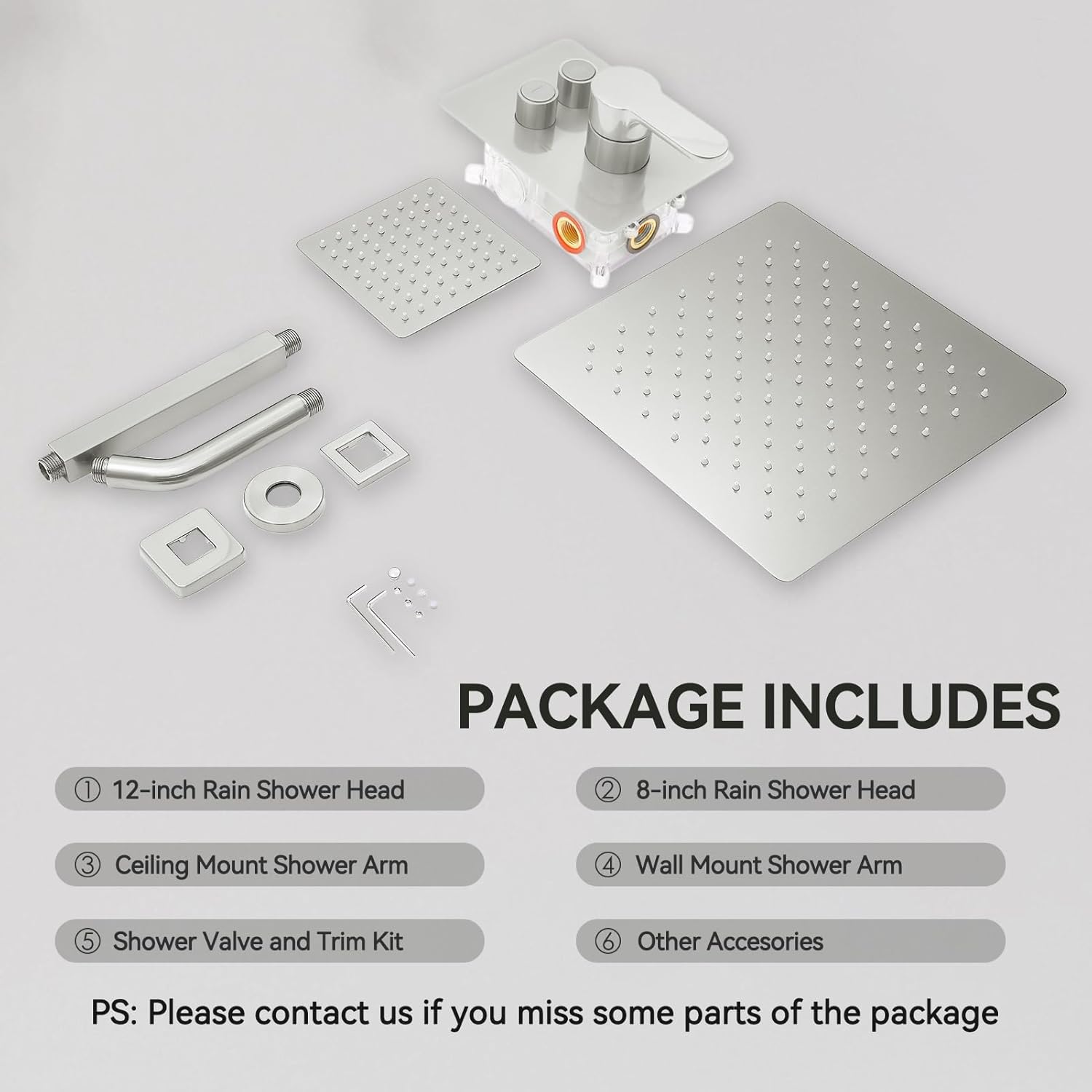 Shower Faucets Sets Shower System Brushed Nickel, STARBATH 12" Ceiling Mount Rain Showerhead and 8" Wall Mounted Rainfall Shower for Couples, On Off Button Valve Dual Head Shower Systems Complete