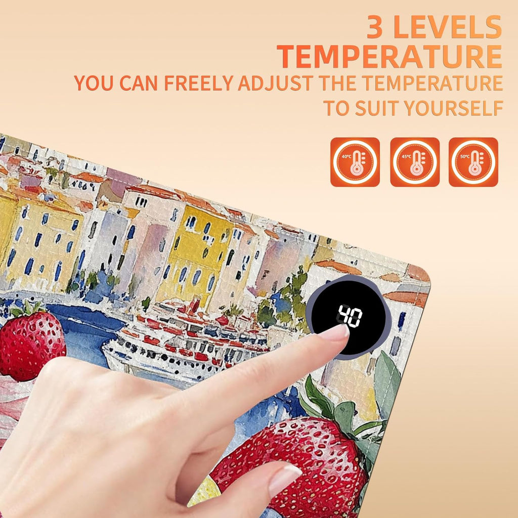 Heated Mouse Pad 23.6 x 14 in 3-Temp Fast Heating Desk Mat with Auto Timer Warmer for Hands Wrist Pain Relief Waterproof Keyboard Mat for Office, Gaming, Home, Sweet Treats Garden