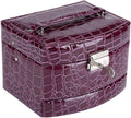 Portable Jewelry Box Organizer, Multi Layer Storage Case for Rings Earrings Necklaces, Purple PU Leather Jewelry Organizer with Mirror, 3 Drawers Travel Jewelry Box for Women Girls