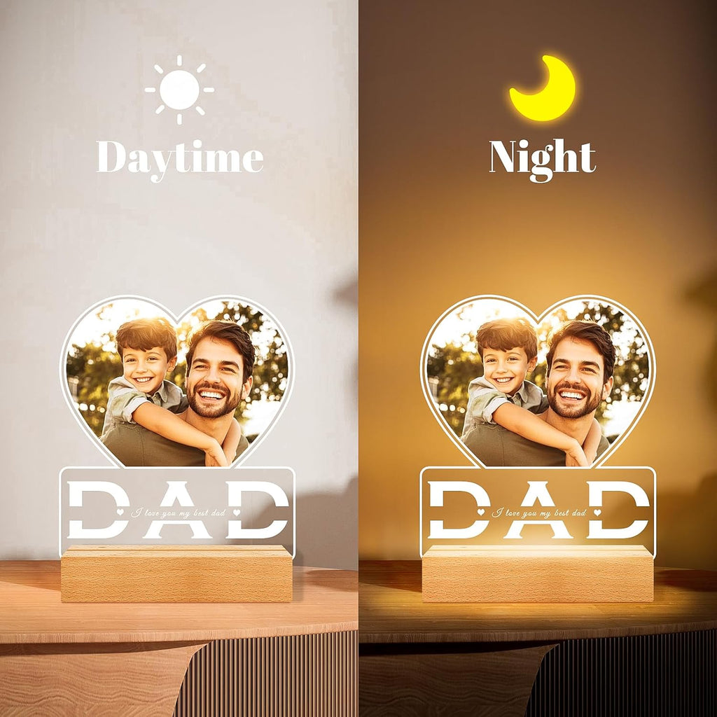 Personalized Gifts for Dad from Daughter Son, Custom Picture Frames with Photo, Customized Photo Frame with Night Light, Personalized Birthday Gifts for Dad Baby Kid Family