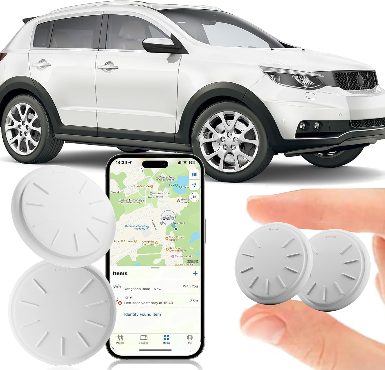 Car GPS Tracking Device for Vehicles, Cars etc,2 PCS Real Time Mini Hidden Car Tracker with Waterproof Case, Work with Find My (iOS Only), No Monthly Fee