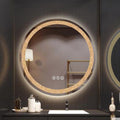 LED Round Crystal Bathroom Mirror - 24 Inch Circle Vanity Mirror with 3 Color Lights