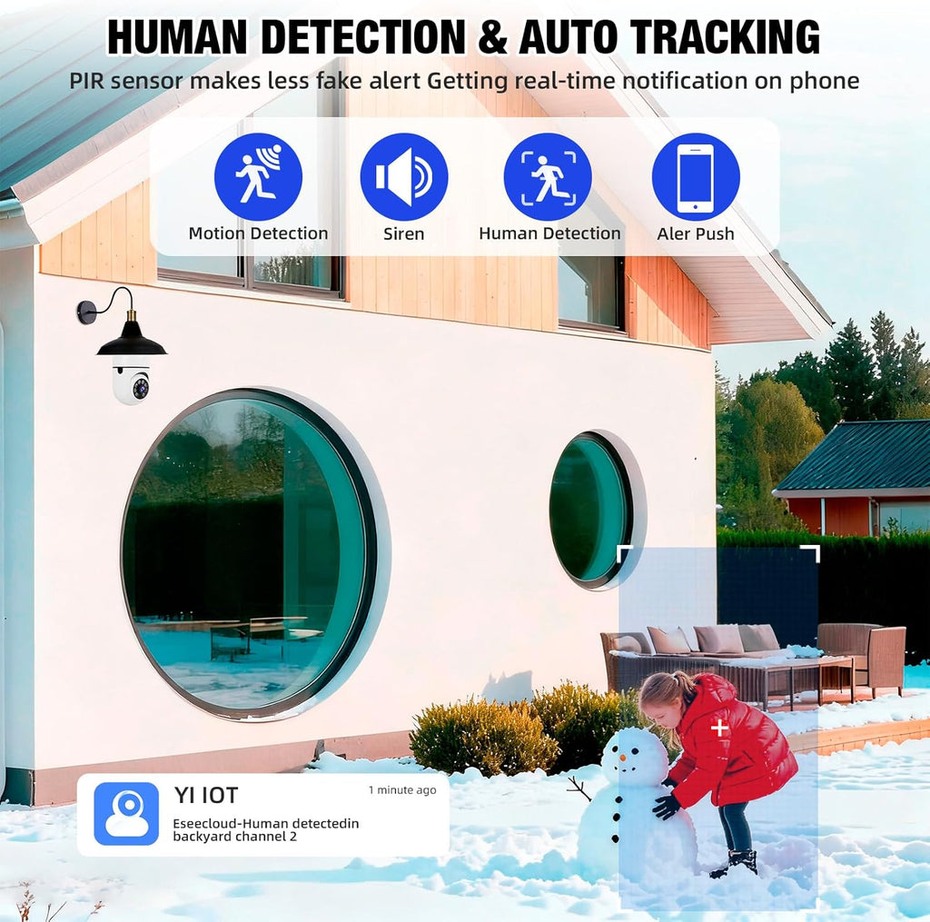 KERUI Light Bulb Camera-2.4GHz WiFi Light Socket Camera Outdoor， 2K Light Bulb Security Camera Wireless Outdoor Motion Detection and Alarm, Two-Way Talk, Color Night Vision