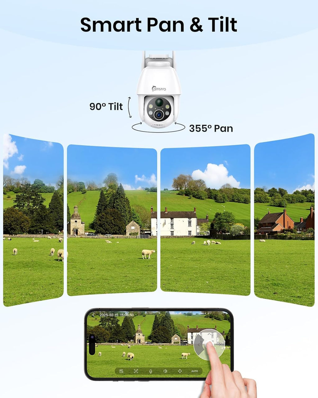 Solar Security Cameras Wireless Outdoor 2K, Self Charged WiFi Cameras for Home Security Battery-Powered, 360°PTZ 3MP Color Night Vision, IP66,Two-Way Audio, Alexa/Google Assistant,2.4Ghz Only