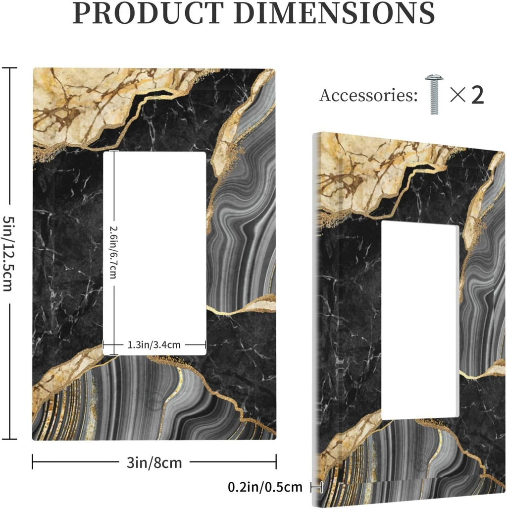 Decorative Outlet Covers Modern Abstract Black Gold Marble 1 Gang Rocker Light Switch Cover Plate Single Decora Light Switch Covers Wall Plate Faceplate for Kitchen Decor （2 Pack）