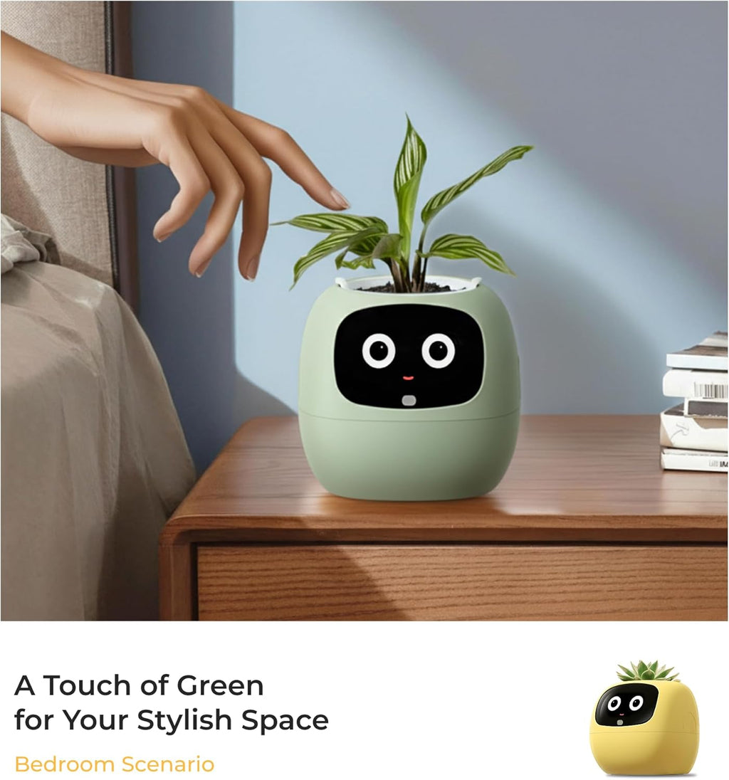 Ivy AI Smart Plant Pot with Emoji Intelligent Planter Robot for Houseplants Tamagotchi Flower Pot Stylish Plantagotchi Home Decor(Mint)