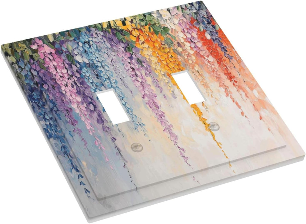 Colorful Wildflower Wisteria Cascade Floral Flower Decorative Switch Plates 2 Gang Double Toggle Outlet Light Switch Cover Wall Plate Electrical Faceplate for Bedroom Living Room Decor