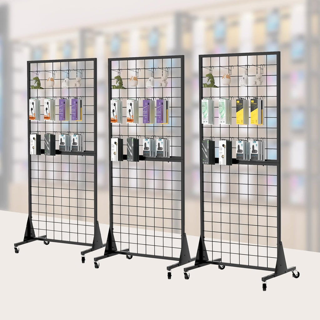 3-Pack 2'x5.5' Ft Gridwall Panel Display Stands Heavy Duty Floor Standing Retail Display Rack with Triangle Base for Retail Art Show With 20 Hooks Christmas and Thanksgiving Outdoor Decoration Display Stand (1)