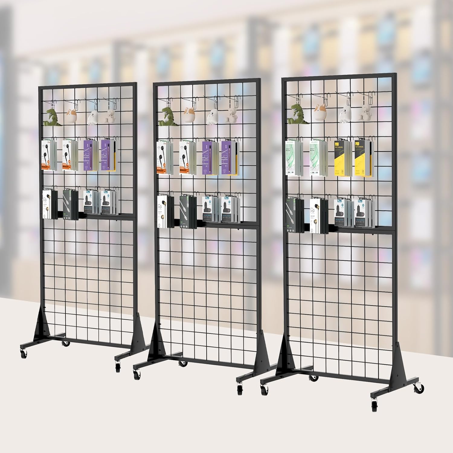 3-Pack 2'x5.5' Ft Gridwall Panel Display Stands Heavy Duty Floor Standing Retail Display Rack with Triangle Base for Retail Art Show With 20 Hooks Christmas and Thanksgiving Outdoor Decoration Display Stand (1)