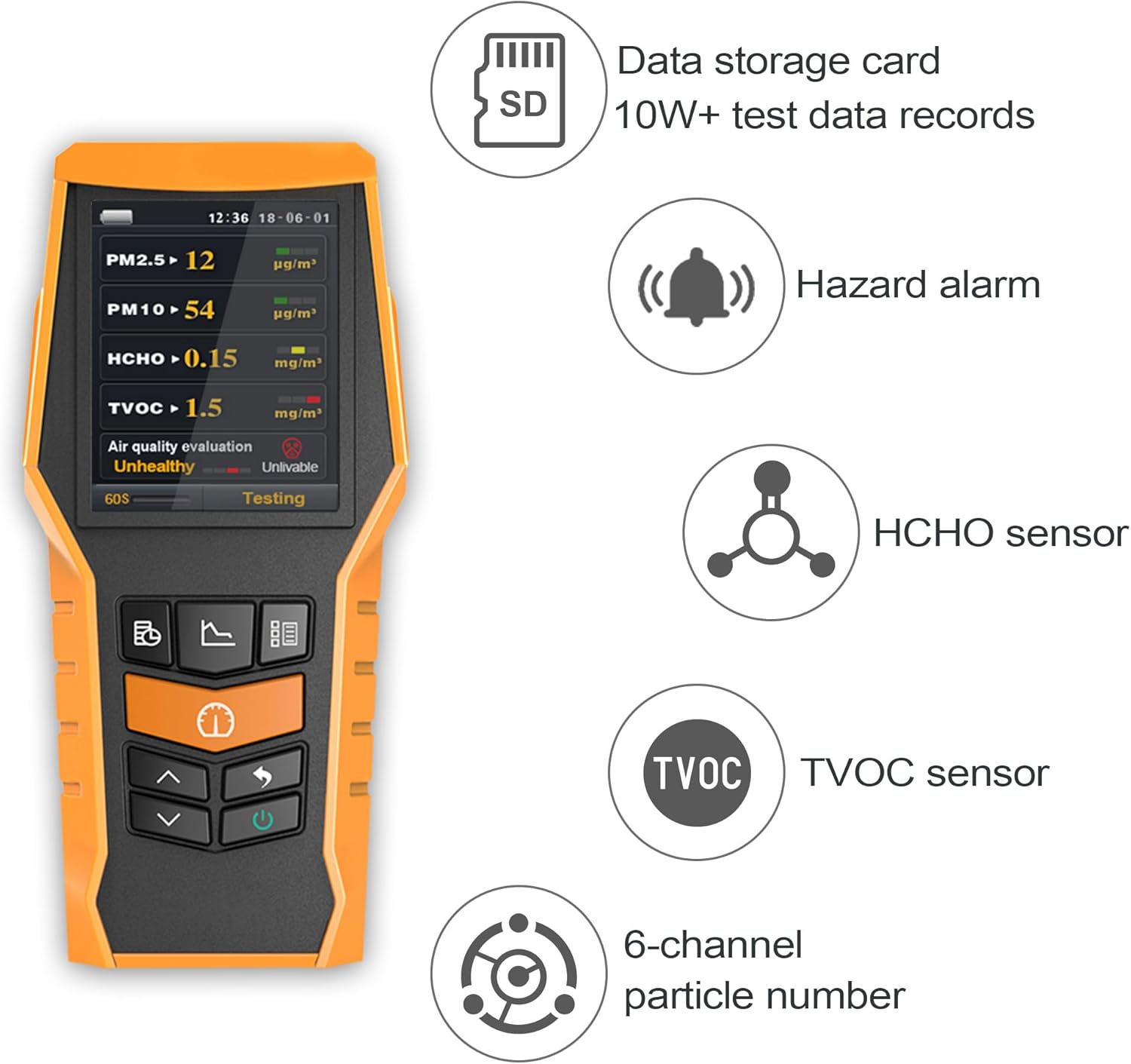 Smart Air Quality Meter Indoor 11-in-1 Air Monitor PM1.0 PM2.5 PM10 Dust TVOC VOC Detector HCHO Tester with Data Record for Home Office (126S)