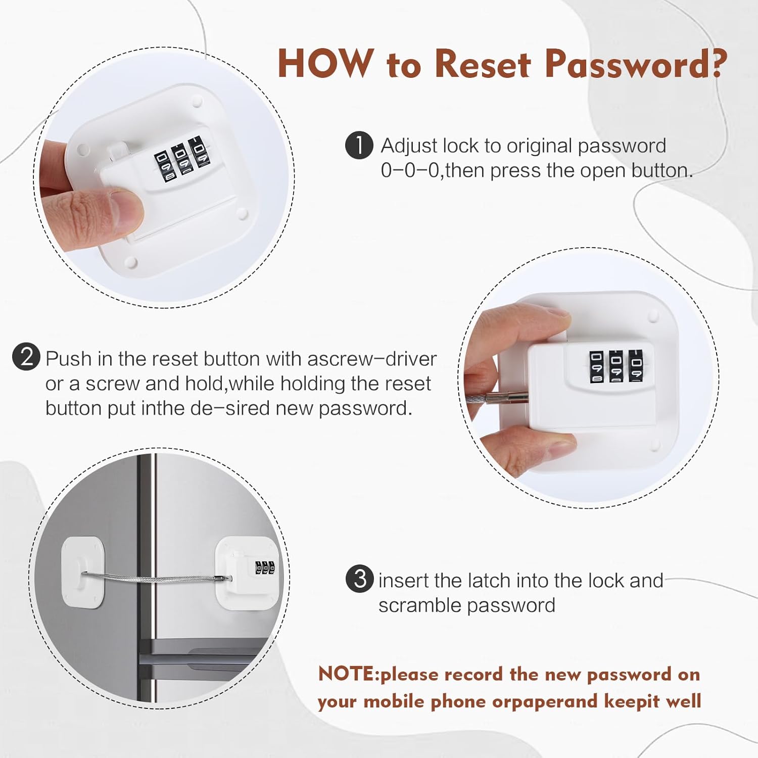 Refrigerator Lock, Combination Lock for Refrigerator Cabinets, Drawers, Heavy Duty Fridge Lock, Easy Install No Keys Needed (White-1Pack)