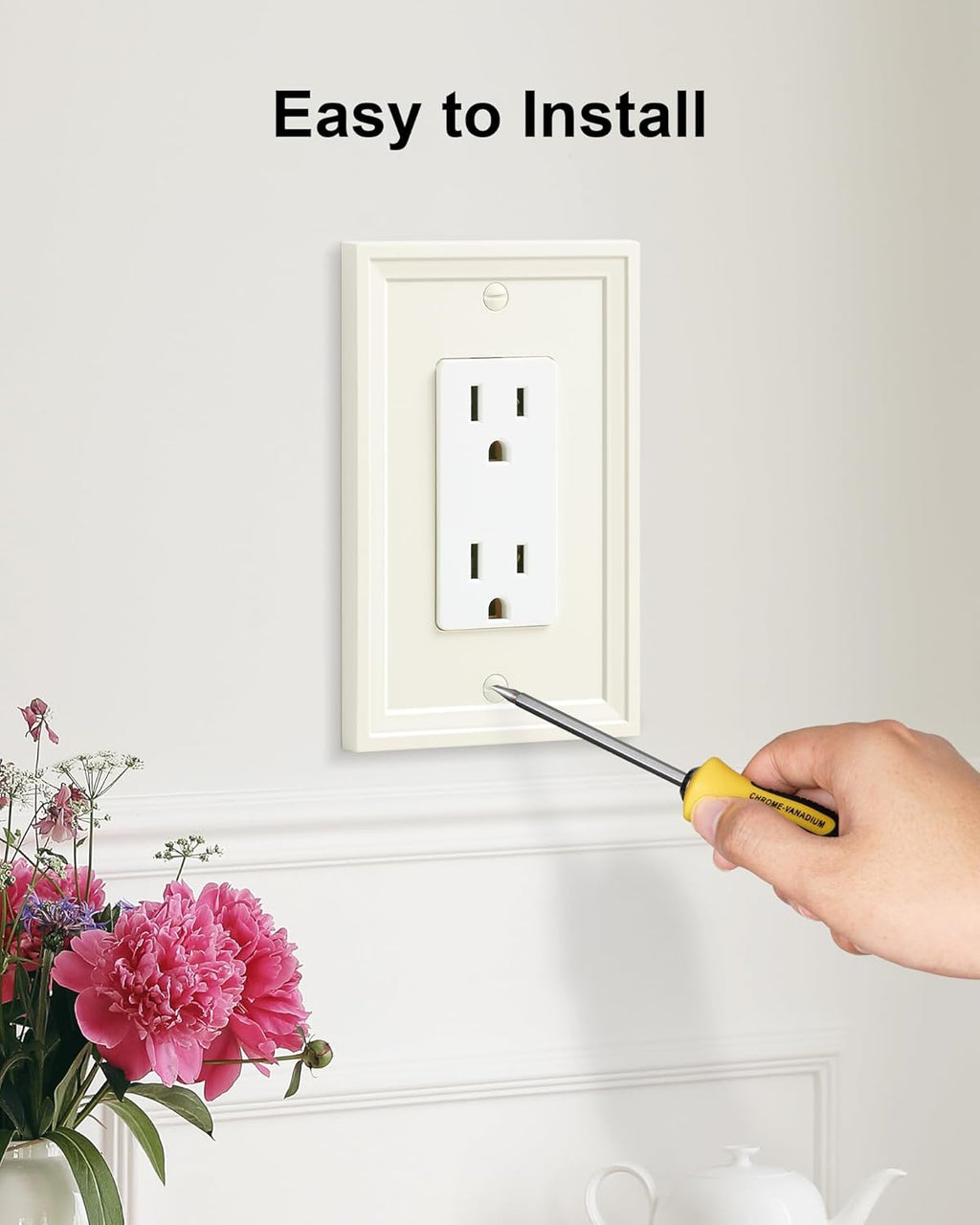 6-Pack Decorator Outlet Cover Plate, Light Almond Modern Decorative Switch Plates and Outlet Covers, Natural Bamboo Fiber Wall Plates for Electrical Outlets