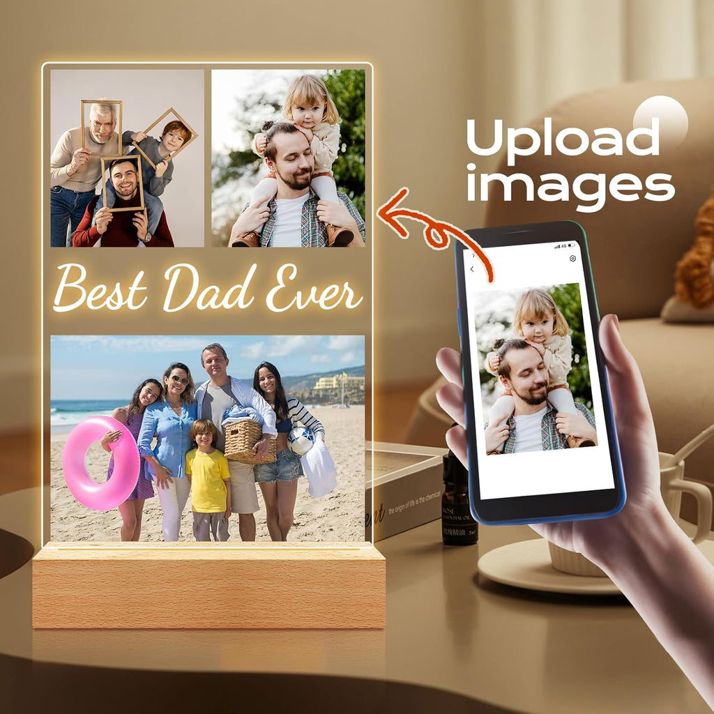 Custom Picture Frames with Photo, Personalized Photo Frame with Night Light, Customized Photo Frames, Personalized Valentines Day Gifts for Dad Baby Kid Family
