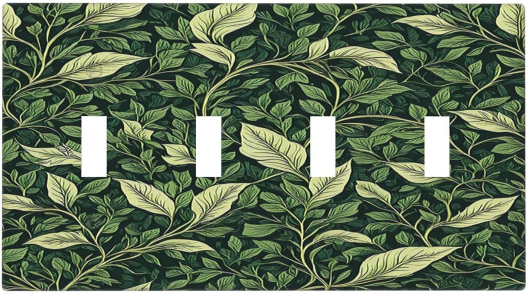 Light Switch Cover Plate Vintage Green Plant Leaves Quad Toggle Wall Plates Decorative Switch Plates 4 Gang Outlet Covers Electrical Panel Cover Faceplate for Home Decor 4.5 X 8 IN