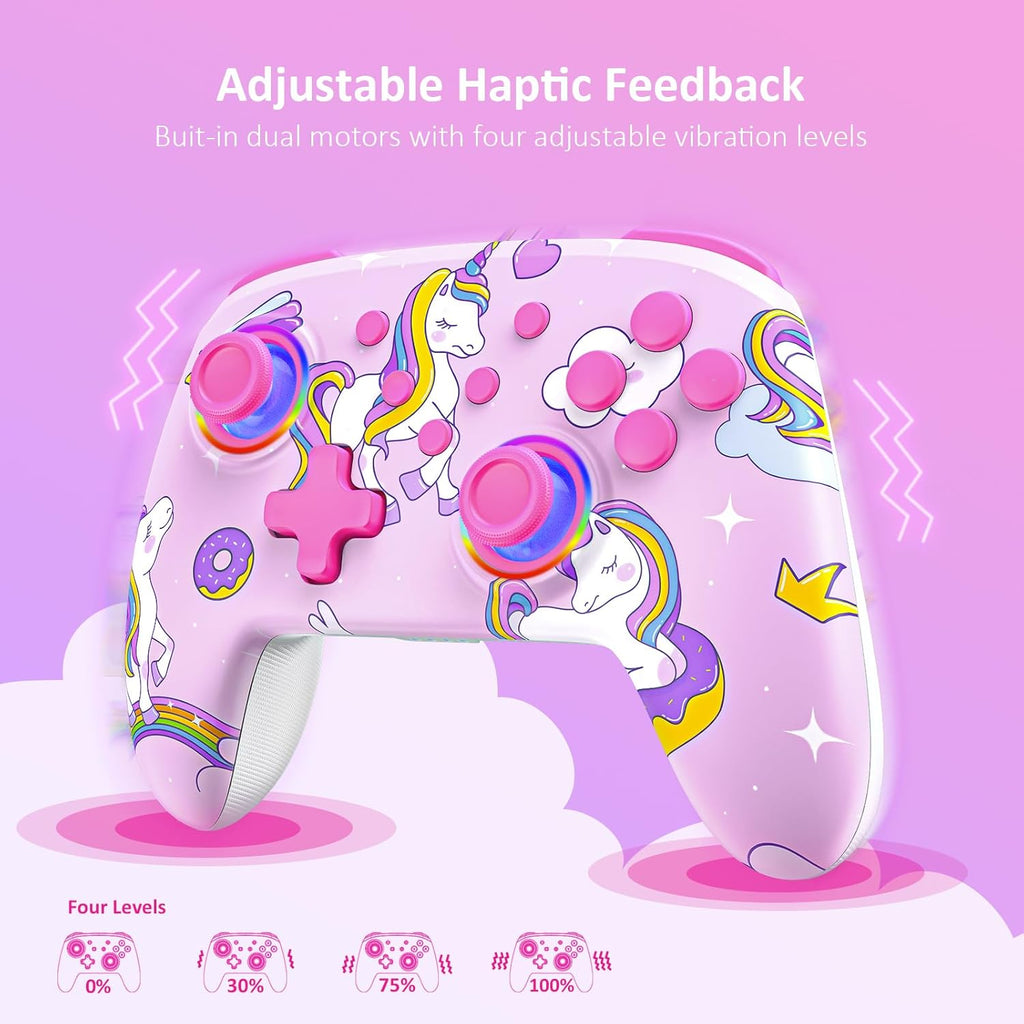 NexiGo Wireless Controller (No Deadzone) for Switch 2 and Switch, Bluetooth Controllers for Nintendo Switch with Vibration, Motion, Turbo and LED Light (Pink Unicorn)