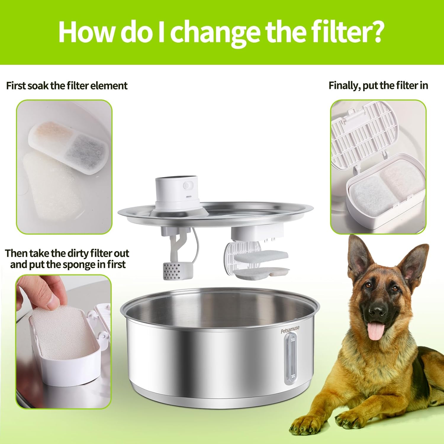 Smart Dog Water Fountain for Large Pets,11L/8L Stainless Steel Bowl Triple Filtration, Great for Large Dogs Cats and Multi-Pet Home (12Set Filters for 11L/8L Battery Dog Fountain)