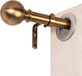 Brass Curtain Rods for Windows 18 to 45 inches, 1 Inch Modern Metal Drapery Rods, Adjustable Heavy Duty Curtain Pole with Round Finials(18"-45"Antique Brass)