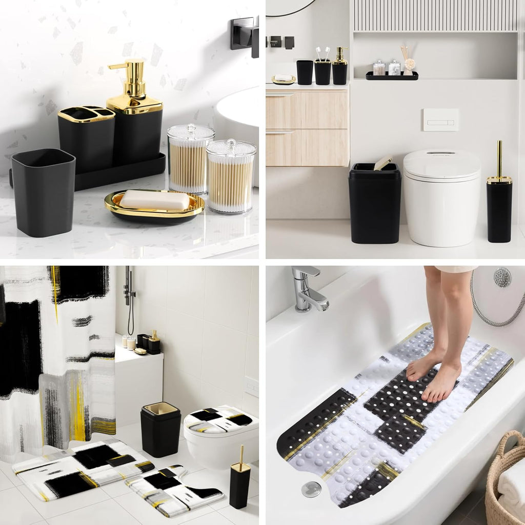 Bathroom Accessories Set - 26PCS Black Bathroom Set, Bathroom Accessory Set with Shower Curtain and Rugs and Bathtub Mats for Home