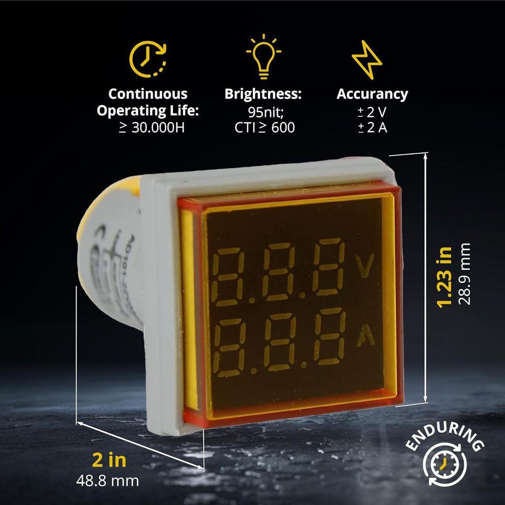 LED Voltage Display Panel Mount Volt Amp Meter, AD101-22VAMS 22mm Square Voltmeter and Ammeter, AC50-500V Voltage and 0-100A Current Meter, Yellow (3 Pack)