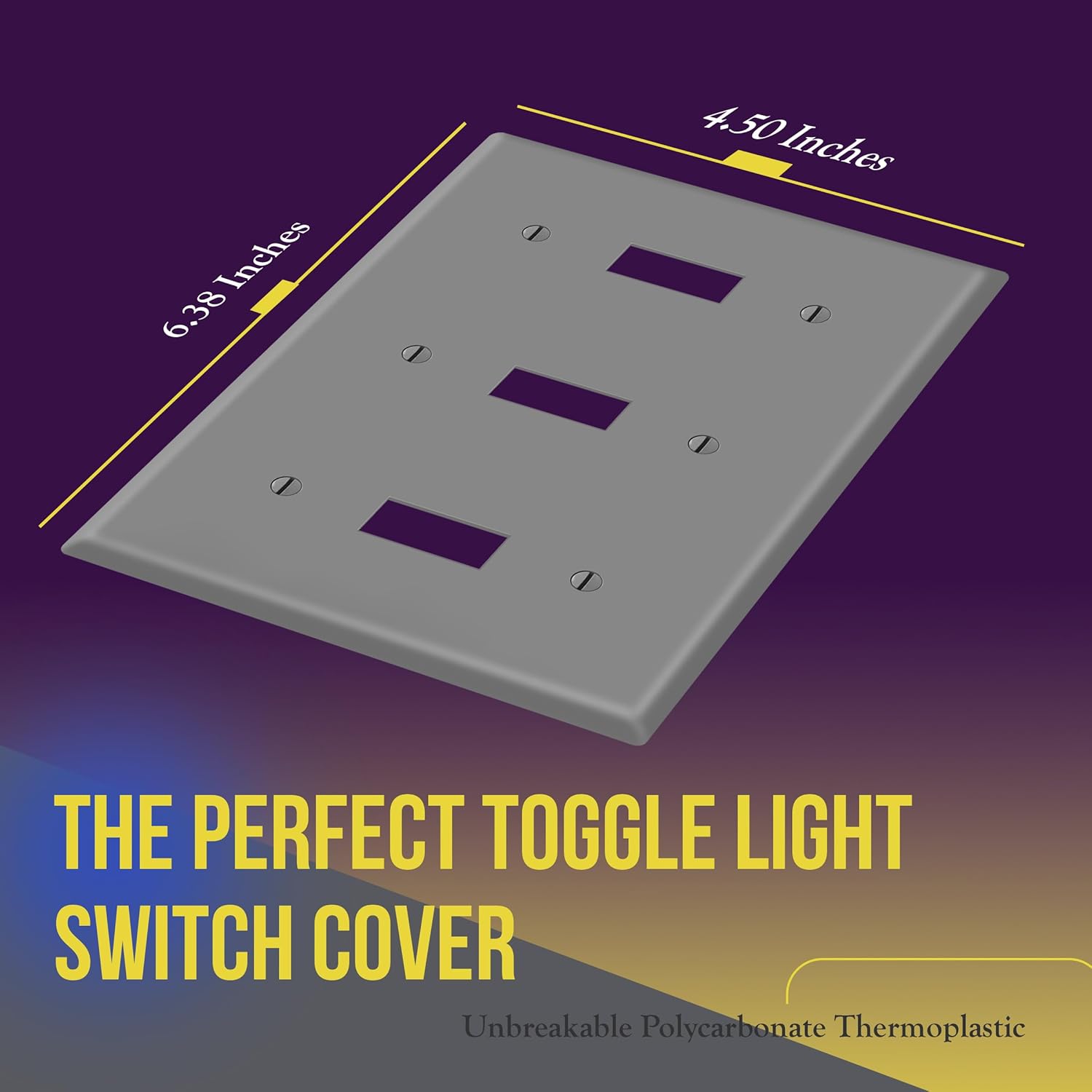 ENERLITES Triple Light Wall, Toggle Switch Plate, Gloss Finish, 3-Gang Standard Size 4.50" x 6.38", Unbreakable Polycarbonate Thermoplastic, UL Listed, 8813-GY, Gray