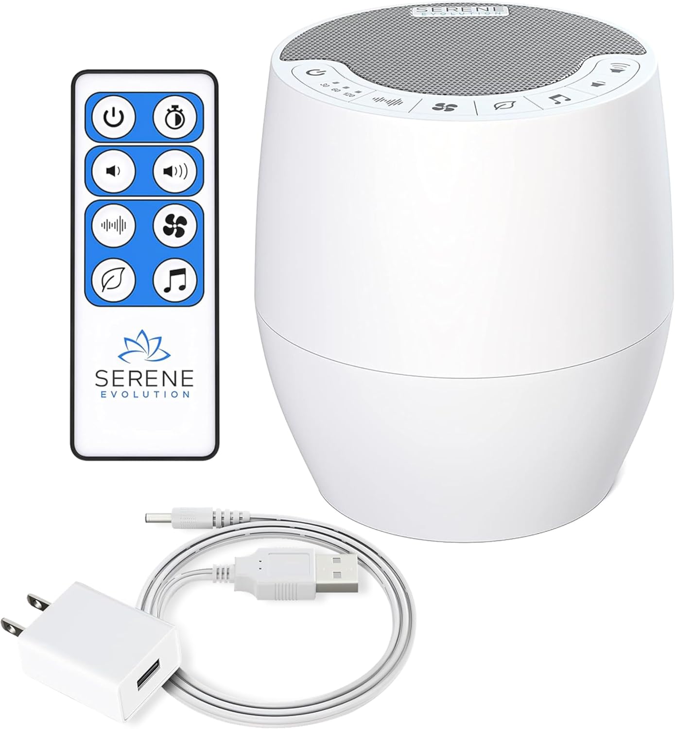 Serene Evolution White Noise Machine with 60 Soothing Sounds - Sound Machine for Adults and Baby - Noise Cancelling Sleep Music Machine with Remote Control - Ideal for Office Privacy - Black