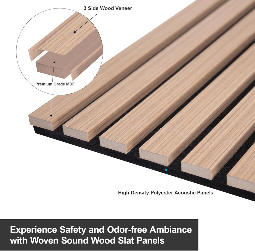 Yuzzy Acoustic Wood Slat Wall Panels - 48" x 22" Teak Fluted Sound Absorbing Panel for Wall and Ceiling - 4 Pcs Wall Panels for Interior Wall Decor for Homes, Offices, Studios