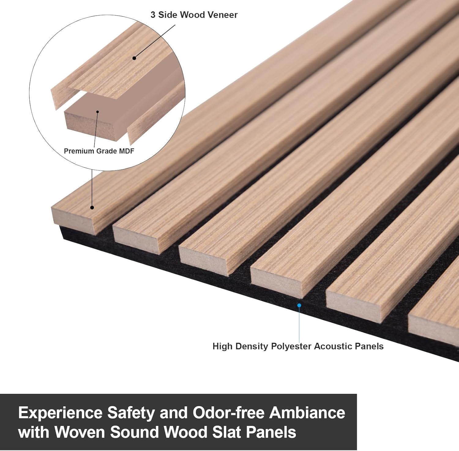 Yuzzy Acoustic Wood Slat Wall Panels - 48" x 22" Teak Fluted Sound Absorbing Panel for Wall and Ceiling - 4 Pcs Wall Panels for Interior Wall Decor for Homes, Offices, Studios
