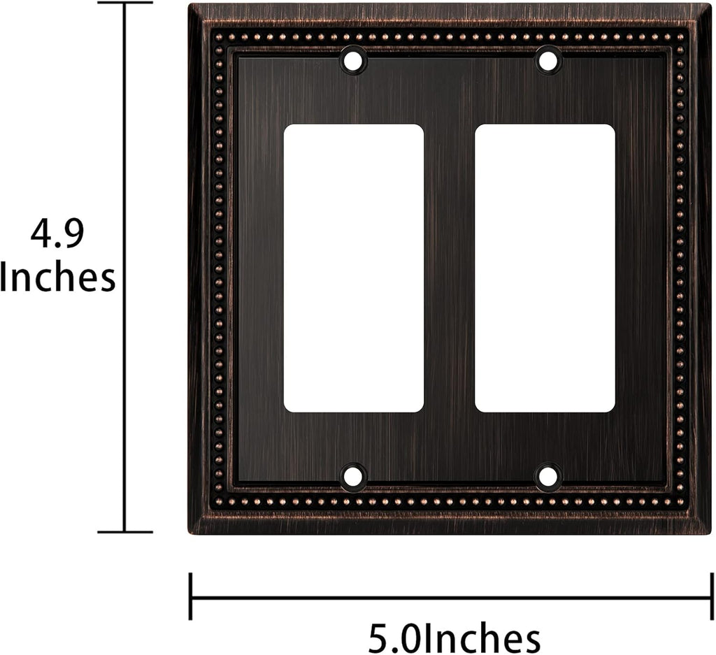 Henne Bery Sunken Pearls Heavy Duty Decorative Wall Plate Switch Plate Outlet Cover (Double Decorator, Aged Bronze)
