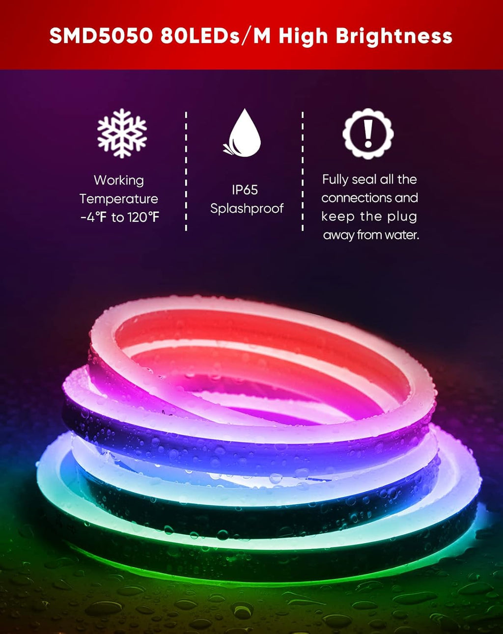 Shine Decor LED RGB Neon Rope Lights AC 120V, Expandable & Cuttable Bright Strip Lighting with Remote, Dimmable Color Changing, ETL Cold-Resistant & IP65 Waterproof for in&Outdoor, 10x20mm, 32.8FT