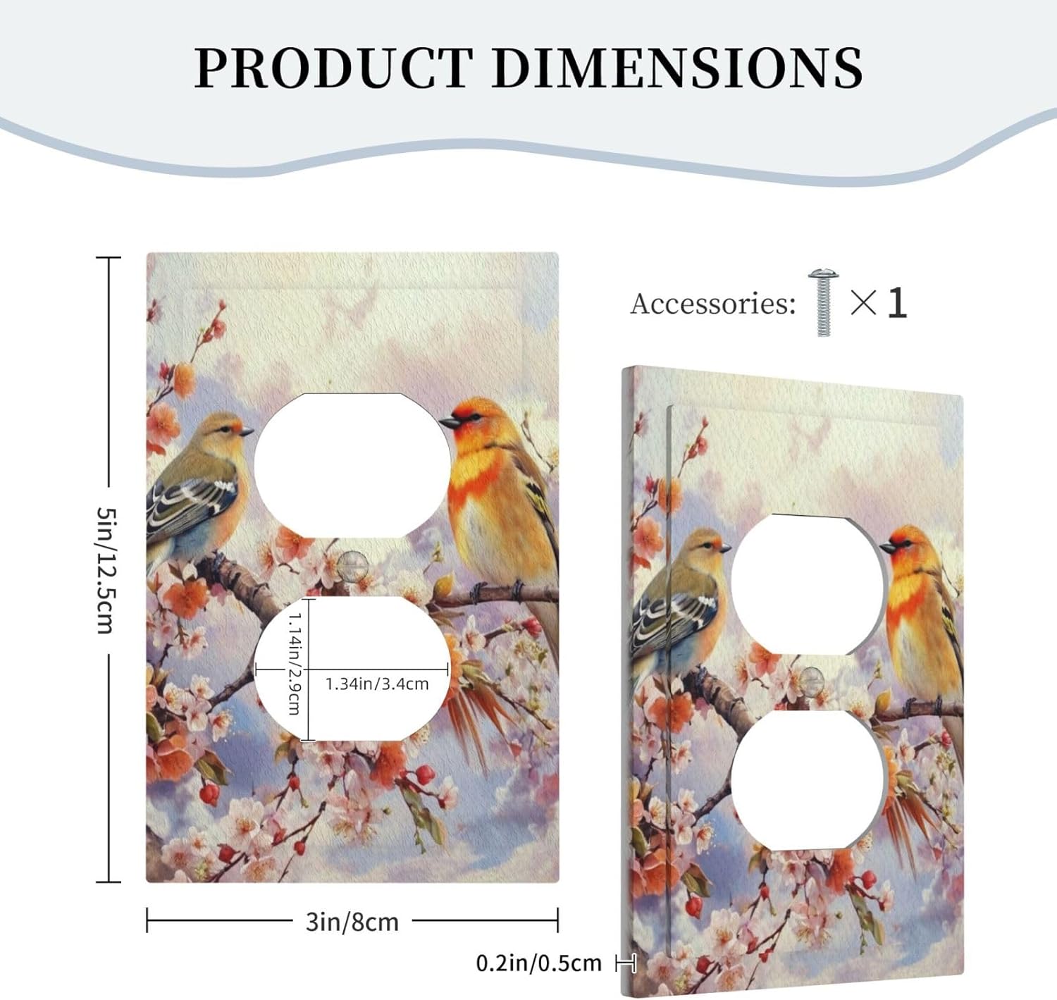 Birds Sitting on Flowers Tree Branch Light Switch Cover 1 Gang Outlet Plate Single Duplex Wall Plate Covers Decorative Switchplate Electrical Faceplate for Farmhouse Living Decor