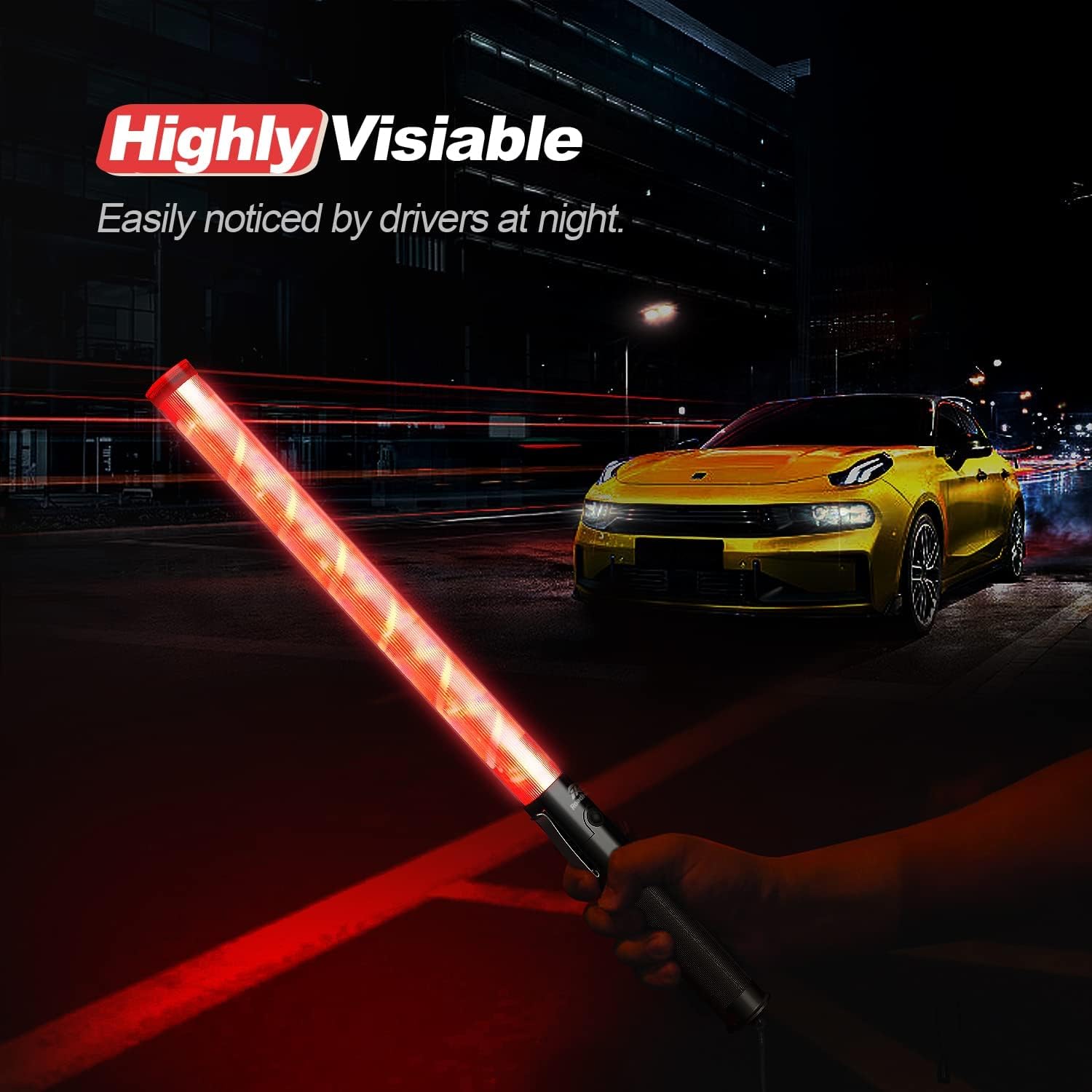 RoadHero 4 Pack Traffic Wand, 21 Inch Led Traffic Control Wands with 2 Flashing Modes, Safety Light Baton with Side Clip for Airport, Parking, Car Directing