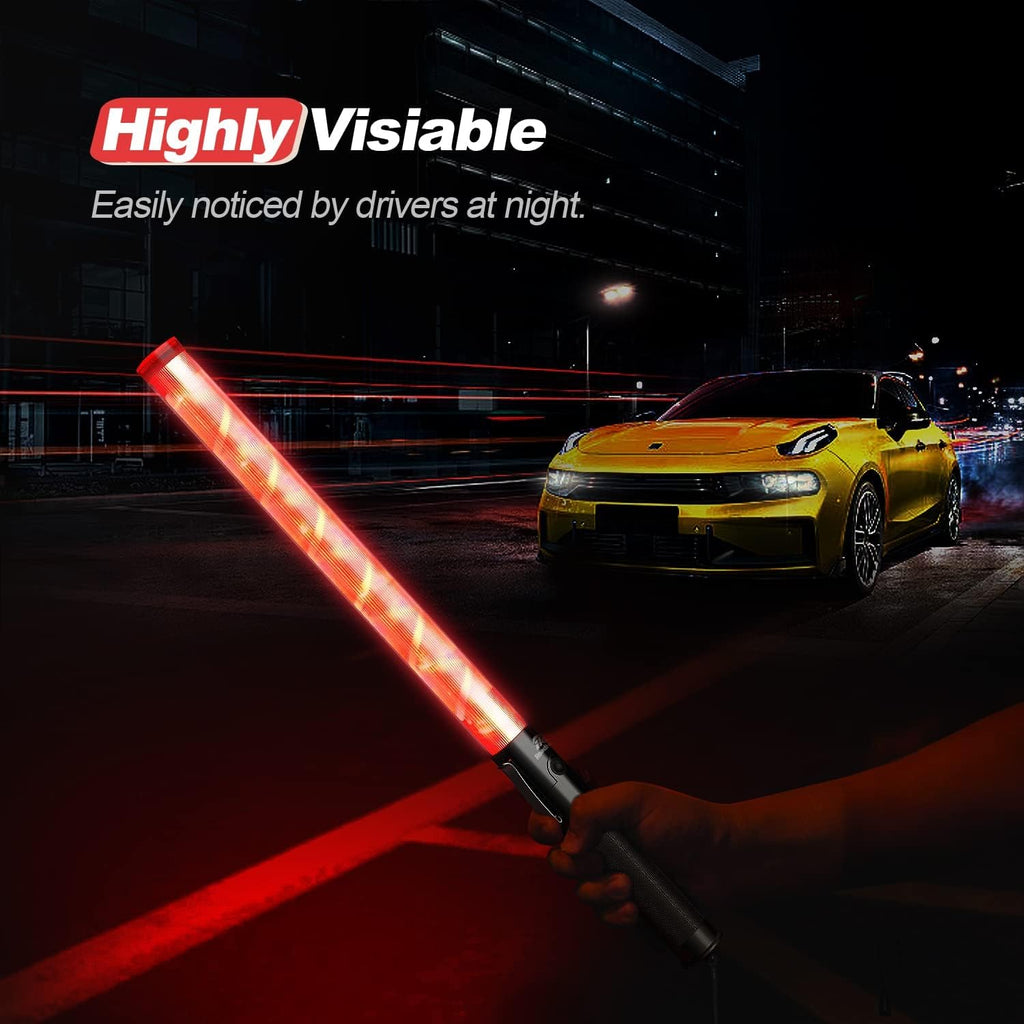 RoadHero 10 Pack 21 Inch Traffic Wand, Brightness Traffic Control Baton with 2 Flashing Modes, Safety Marshalling Wands with Side Clip for Airport, Parking Lot, Car Directing