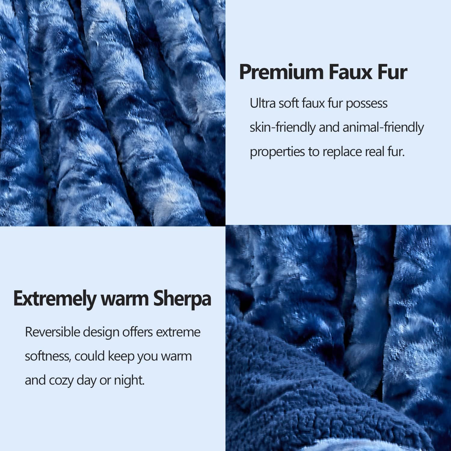 NEWCOSPLAY Super Soft Faux Fur Blanket Twin Size Indigo Sherpa Fuzzy Plush Warm Blanket for Sofa Bed (Indigo, Twin(60"x80"))