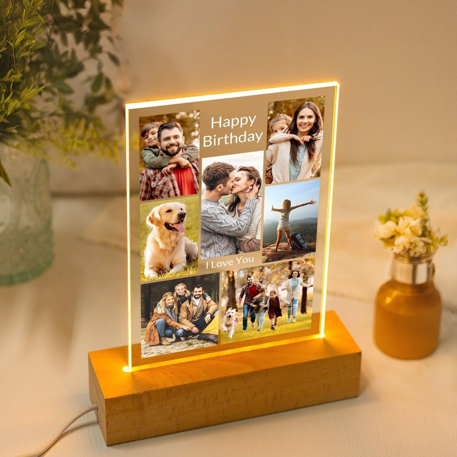 Custom Picture Frames with Photo, Custom Photo Frames with Night Light, Customized Picture Frame, Personalized Valentines Day Gifts for Women Men Her Him Mom Dad Family