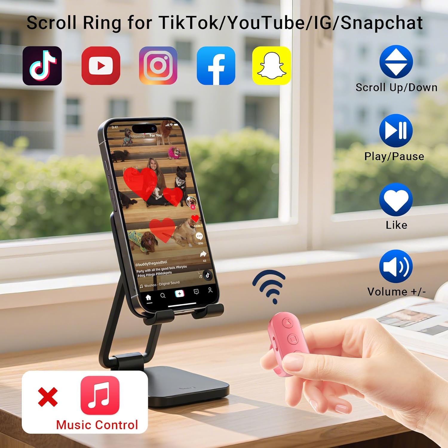 Scrolling Ring Remote for TikTok YouTube IG Shorts Video Landscape Portrait, Fingertip Wireless Scroller Page Turner Clicker for Kindle APP Compatible with iPhone iPad Android Phone Tablet