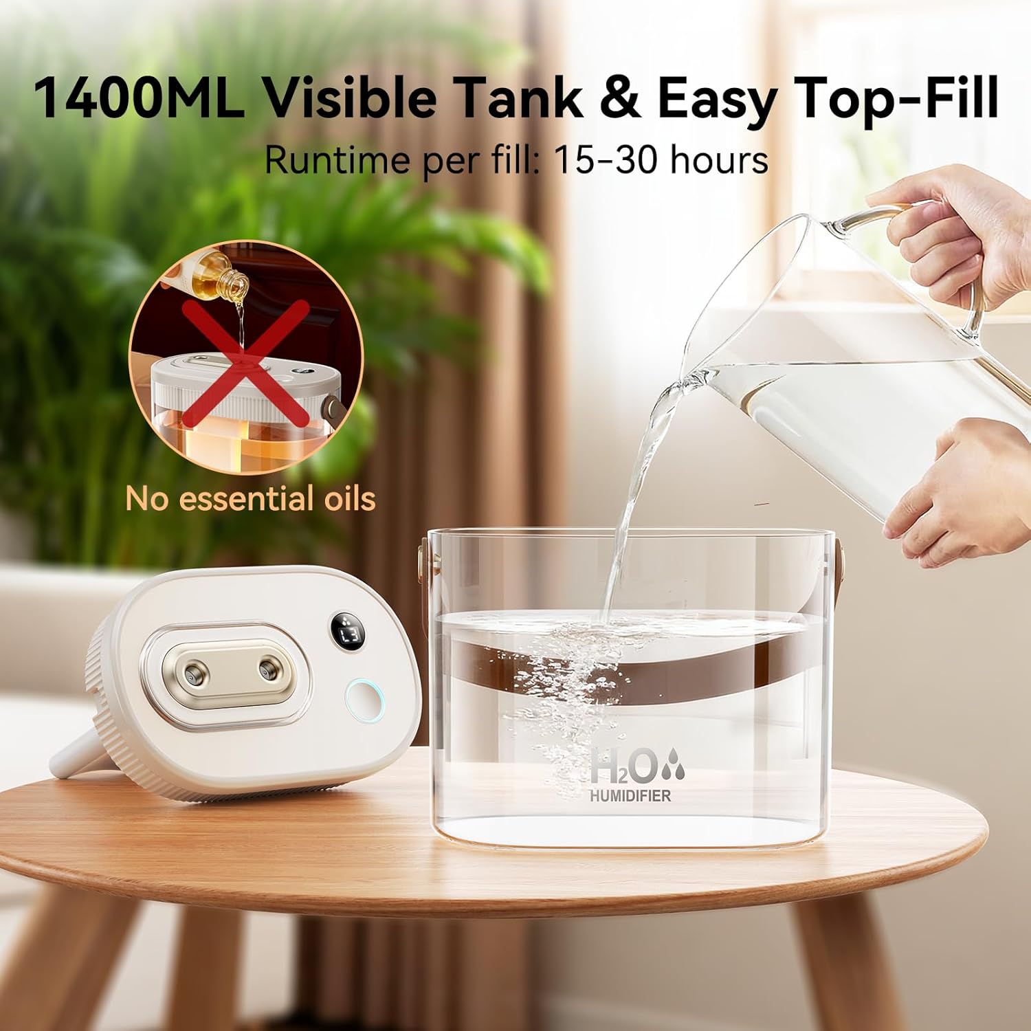 DIGIX Rechargeable Portable Humidifier-Smart Display,Night Light,Easy Clean,1.4L Small Humidifiers for Bedroom Baby, Personal Mini Humidifier for Travel Home Plants,3 Mist Modes, Auto Shut-Off (White)