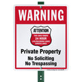 SmartSign 12" x 10" 'Warning - Private Property, No Soliciting/Trespassing, Area Under Surveillance' Yard Sign with 3 ft Stake, 40 mil Laminated Rustproof Aluminum, Red/Black/White, USA-Made