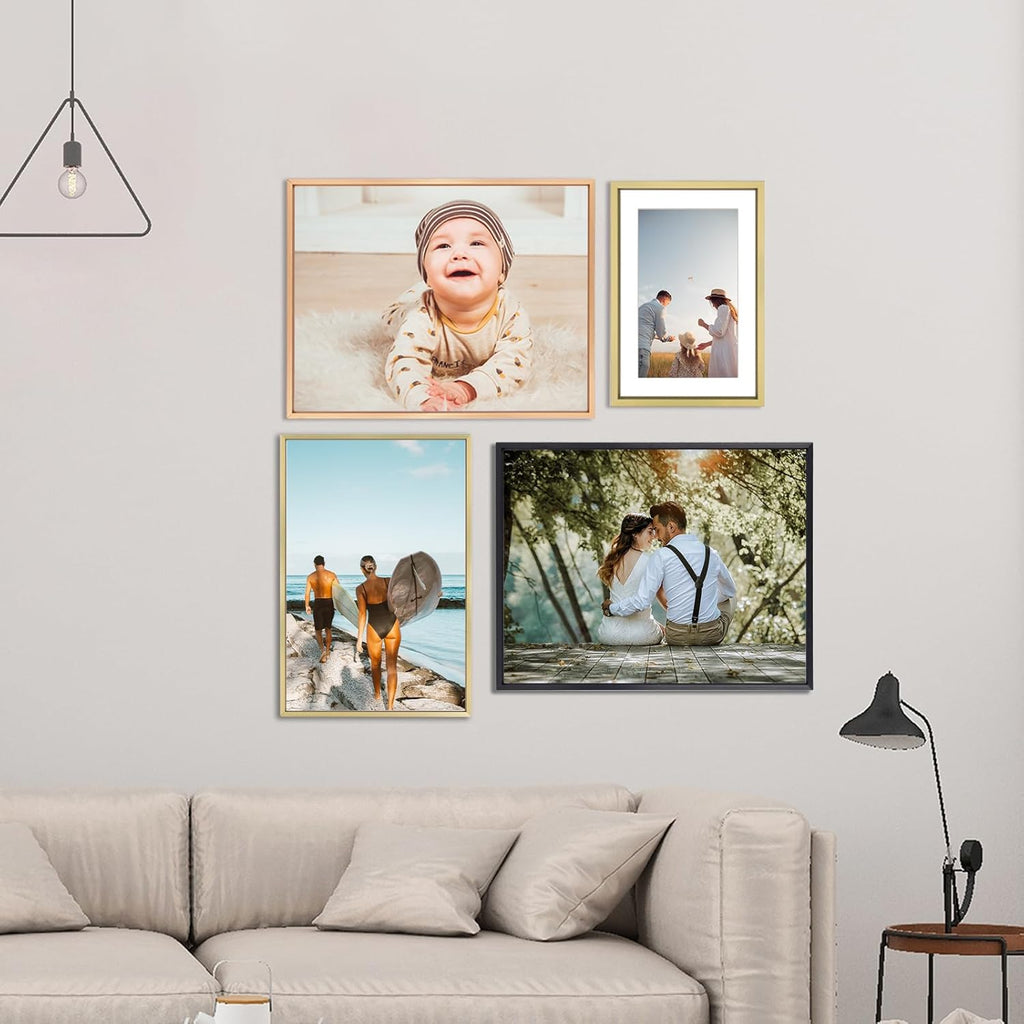 8x12 Picture Frame Set of 3, Gold Aluminum Metal Photo Frames with HD Glass, Fits 6x8 with Mat or 8 x 12 without Mat, Display for Wall