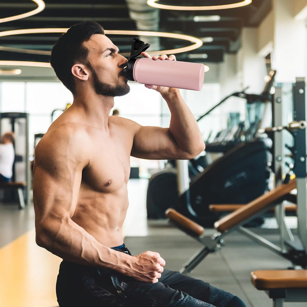 VEGOND 40 oz Insulated Water Bottle Stainless Steel Metal Water Bottles with Leak Proof Straw Lid & Spout Lid, Wide Mouth Double Walled Vacuum Travel Sports Bottle,Pink