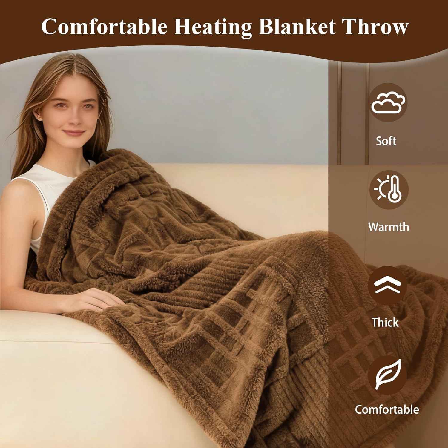 Heated Blanket Electric Full, 74”x84“Heating Blanket Waffle with 12 Heat Levels, Fast Heating Blanket with 1-12 Timer Settings, Overheat Protection with ETL & FCC for Home Office Sofa