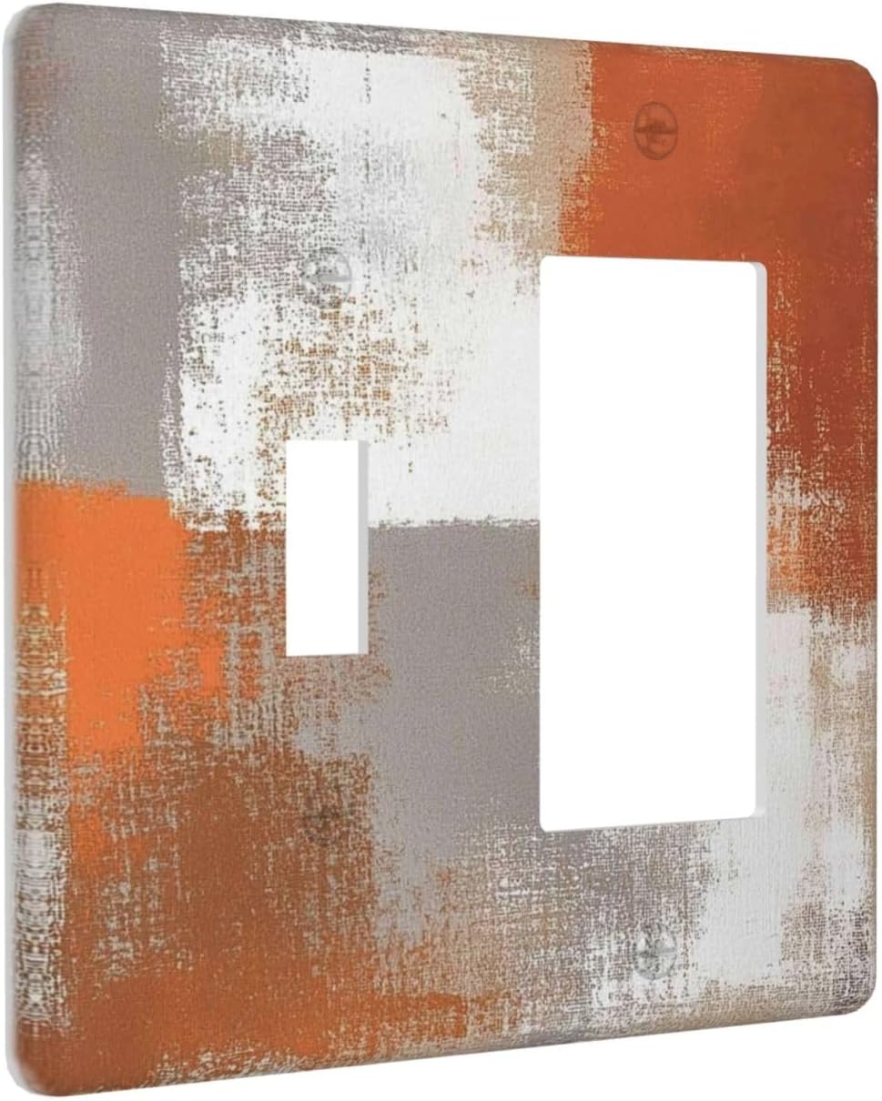 Orange Grey Abstract Art Oil Painting Outlet Covers 1 Toggle 1 Rocker Combination Decorative Wall Plate Electrical Switch Plates Light Switch Cover Plate For Home Farmhouse Decor