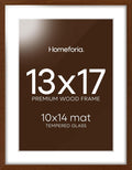 Homeforia 13x17 Picture Frame Brown, High End Dark Oak 13x17 Poster Wood Frame with Mat 10x14 for Photo, 13 x 17 Wooden Walnut Frame Matted to 10 x 14, 17x13 Frames, Tempered Glass, Wall Kit, Set of 1