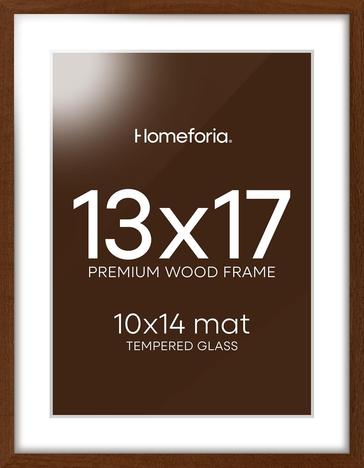 Homeforia 13x17 Picture Frame Brown, High End Dark Oak 13x17 Poster Wood Frame with Mat 10x14 for Photo, 13 x 17 Wooden Walnut Frame Matted to 10 x 14, 17x13 Frames, Tempered Glass, Wall Kit, Set of 1