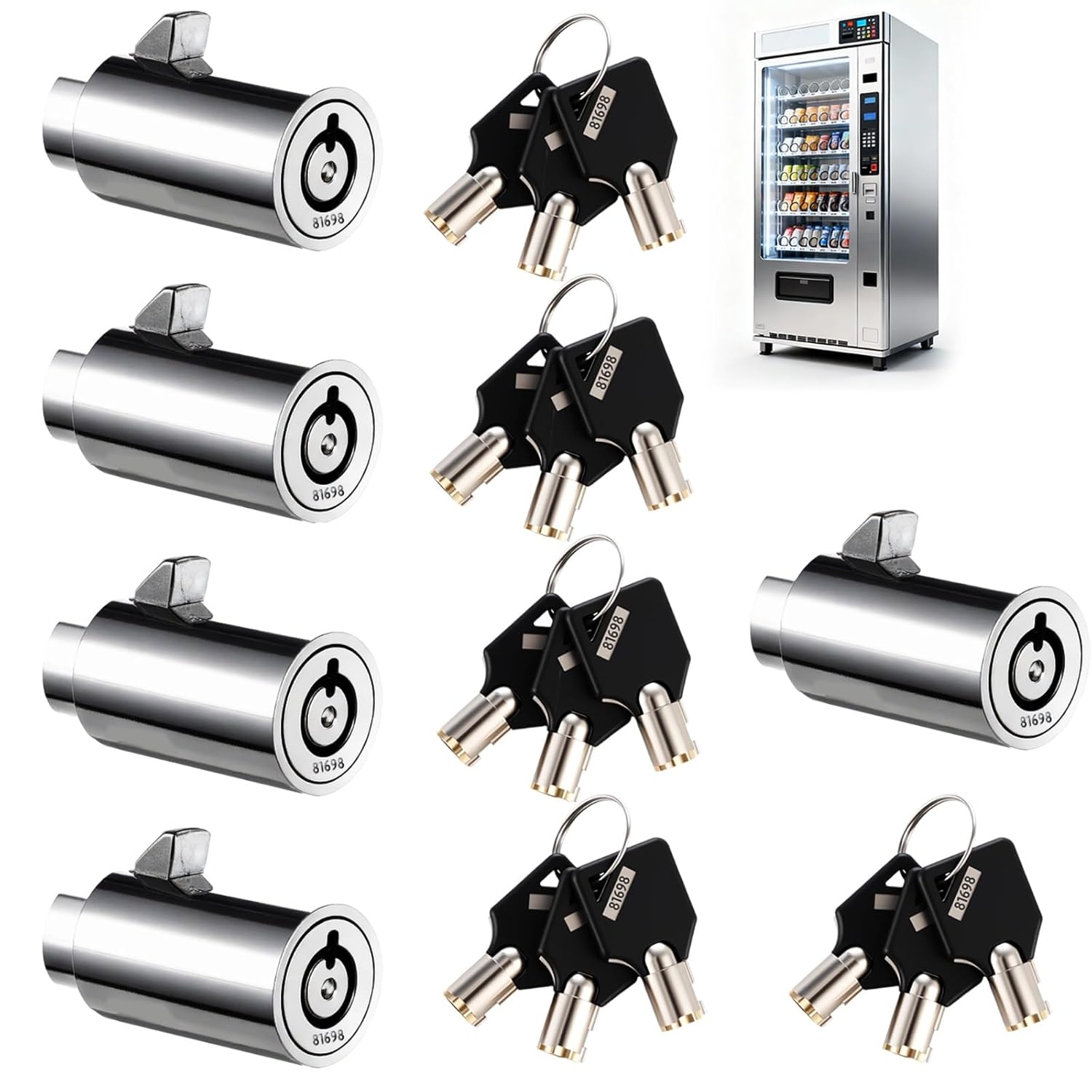 5 Sets Vending Machine Locks, Metal Tubular Keyway Security Locks Keyed Alike, Numbered Lock Cylinder Set for Snack Candy Machines, Toy Claw Machines, Gumball Machines