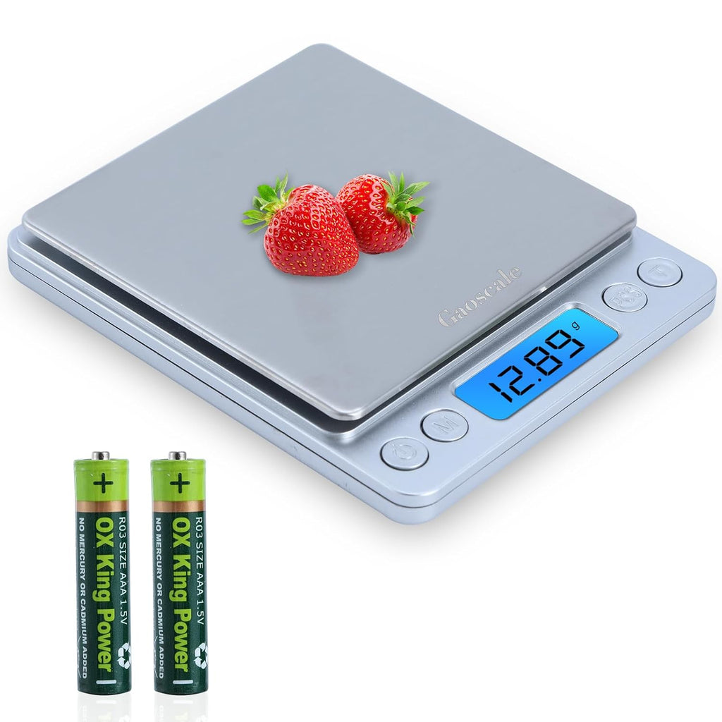 Kitchen Scale, Digital Food Scale, Gaoscale Grams and Ounces Scale High Accuracy with Tare Function for Cooking Scale, Baking Scale Jewellery Scale, 9 Units, 2 Tray 3000g by 0.1g Small