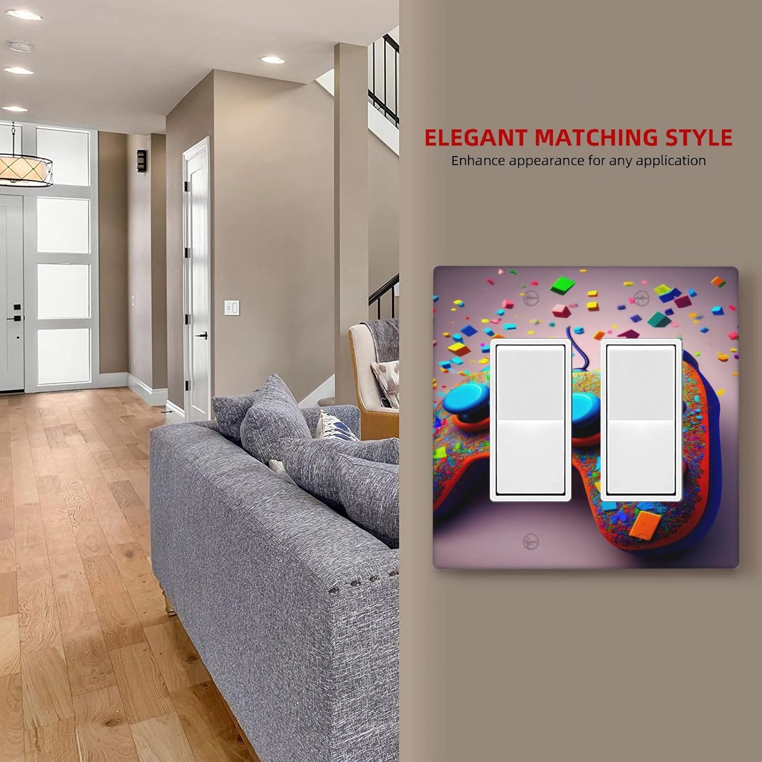 Videos Game Controller 2 Gang Double Rocker Decorative Light Switch Covers Electrical Faceplate Switchplates for Bathroom Kitchen Home