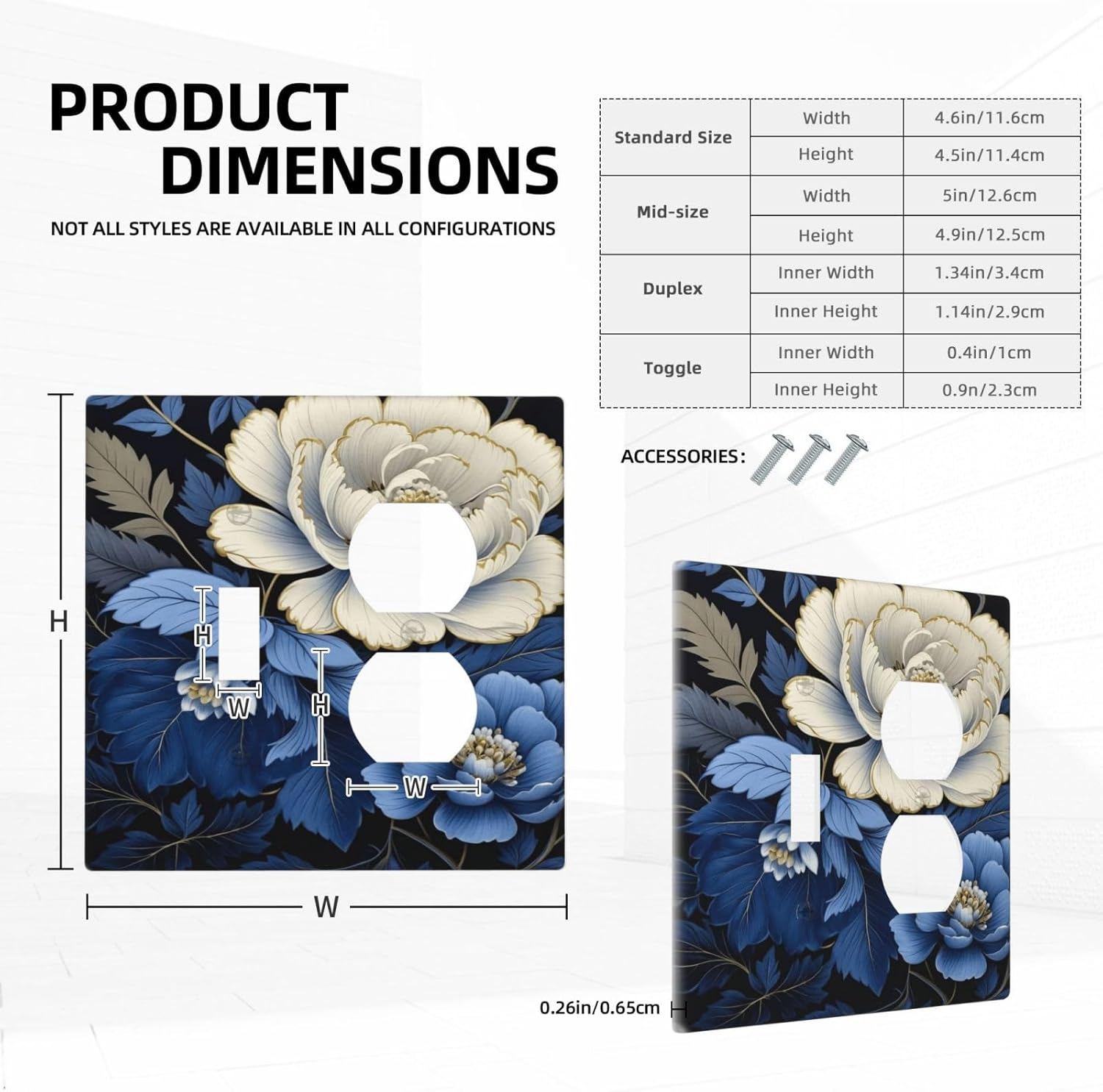 Decorative Outlet Covers Rustic Blue White Flowers Big Floral 2 Gang Wall Plate Single Toggle Duplex Light Switch Cover Switch Plate Covers Faceplate for Bedroom Home Decor